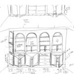Schets wandkast maatwerk ontwerp op maat wandvullend