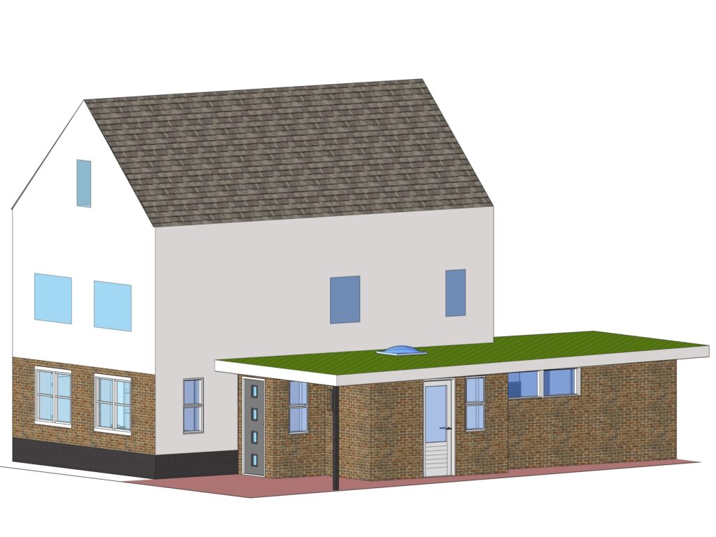 Ontwerp buiten- en binnenkant uitbouw bij hoekwoning Den Bosch