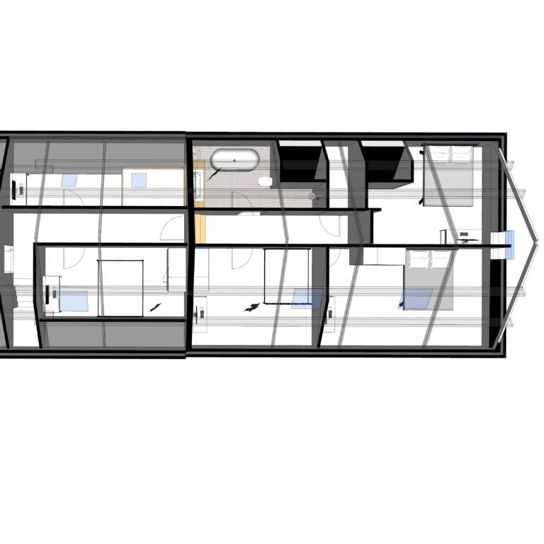 2D plattegrond hooizolder woonboerderij met indeling kamers slaapkamer badkamer groot gezin overnemen boerderij