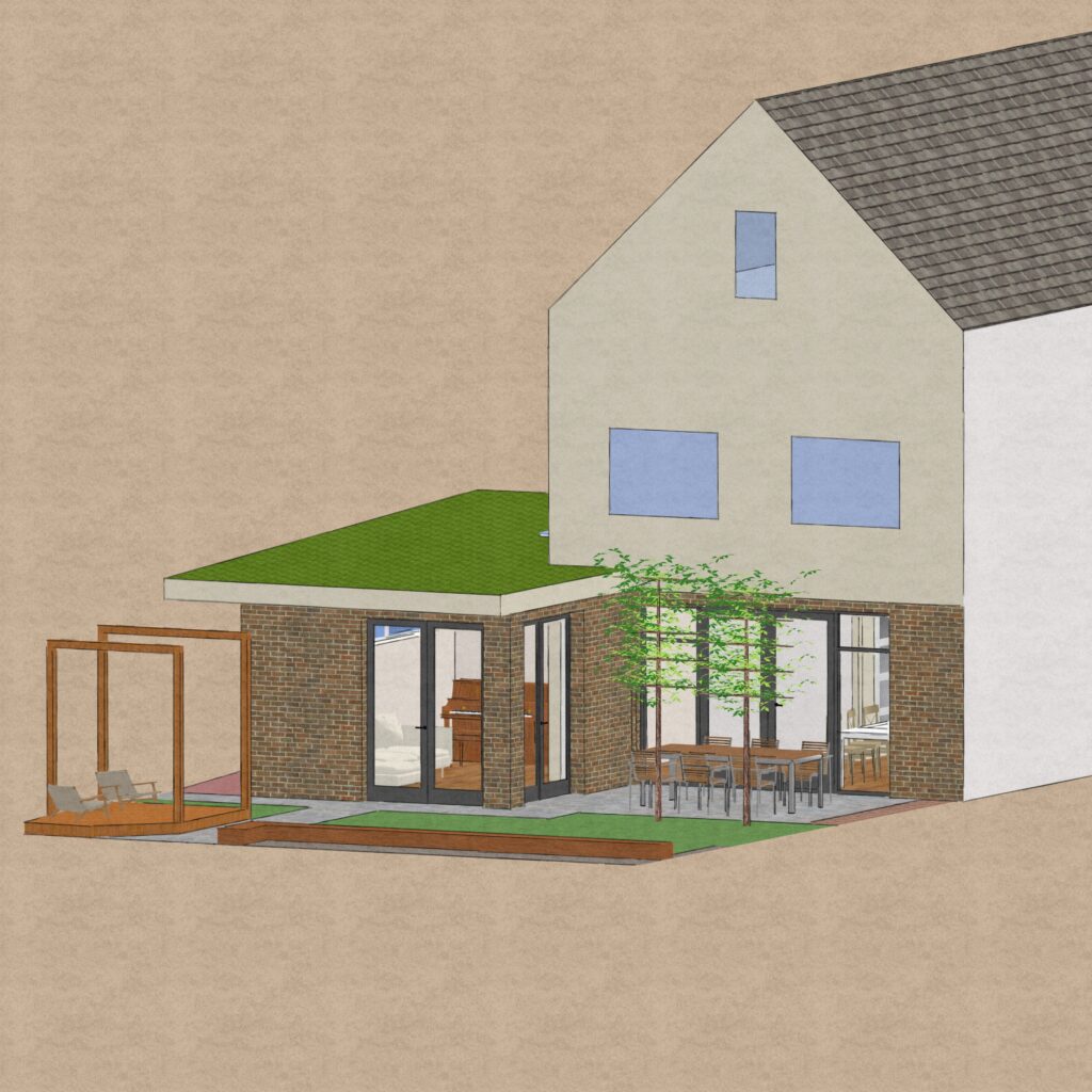 Aanbouw achterzijde nieuwbouwwoning